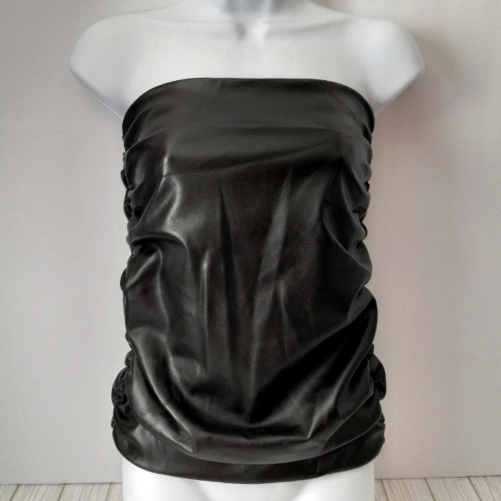 Superdown Ruched Faux Leather Top